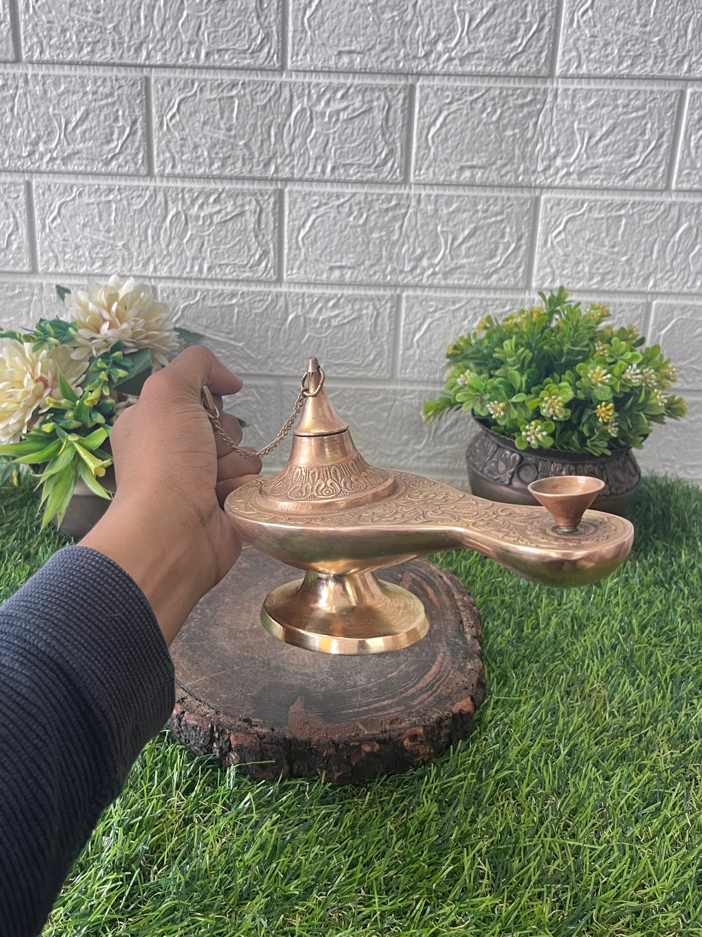 Brass Chirag - Antique Engraved Decor Lamp