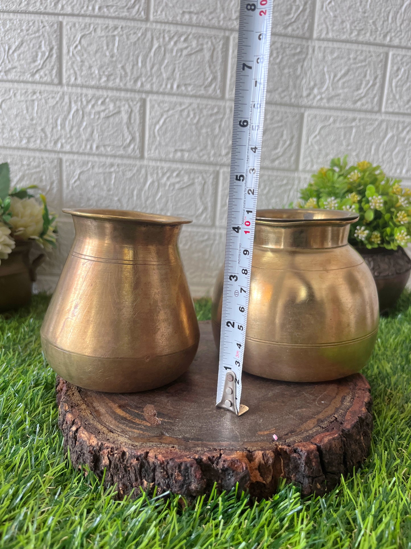 Brass kalash In Pair - Antique Brass lota pair with Glass set