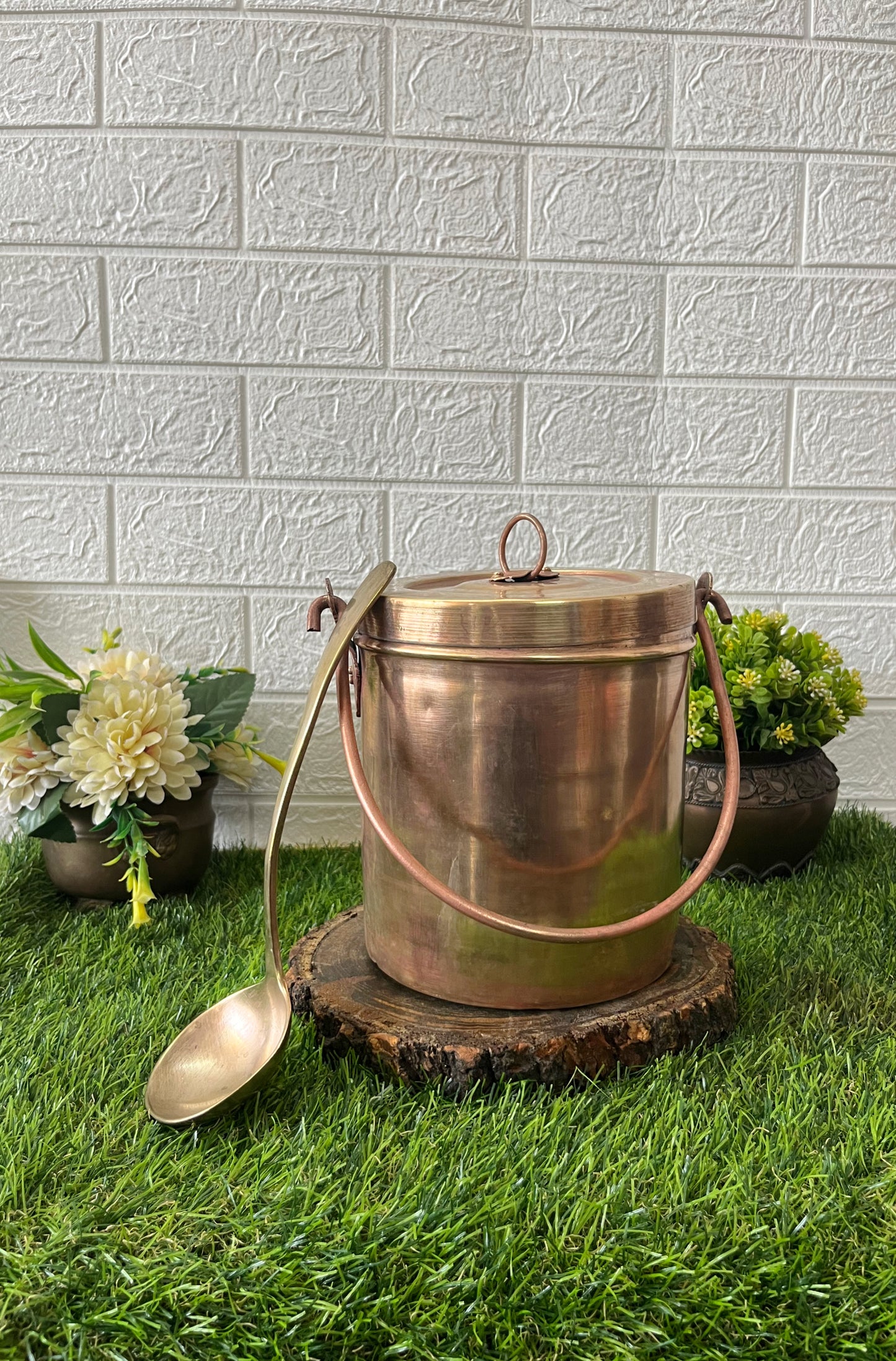 Brass Dabba With Ladle by Bombay Antiques - Antique Storage Box