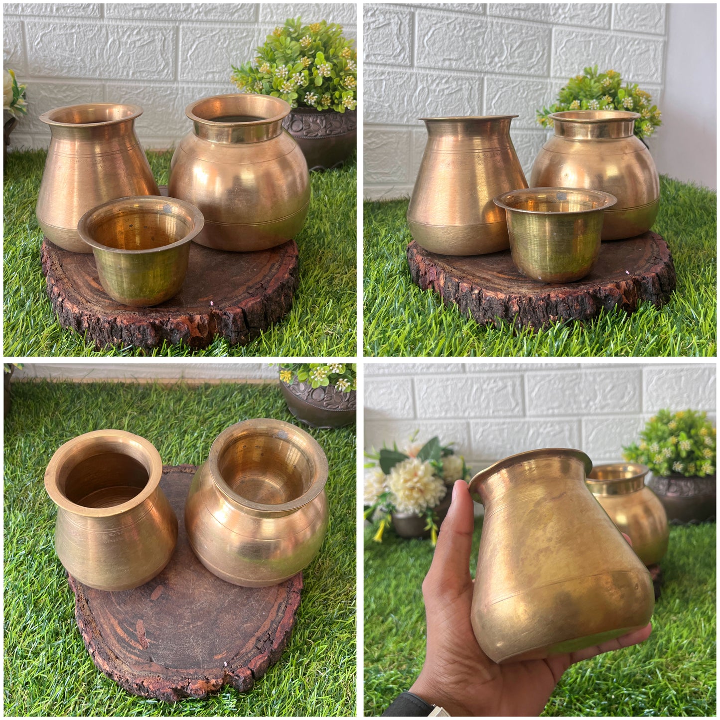 Brass kalash In Pair - Antique Brass lota pair with Glass set