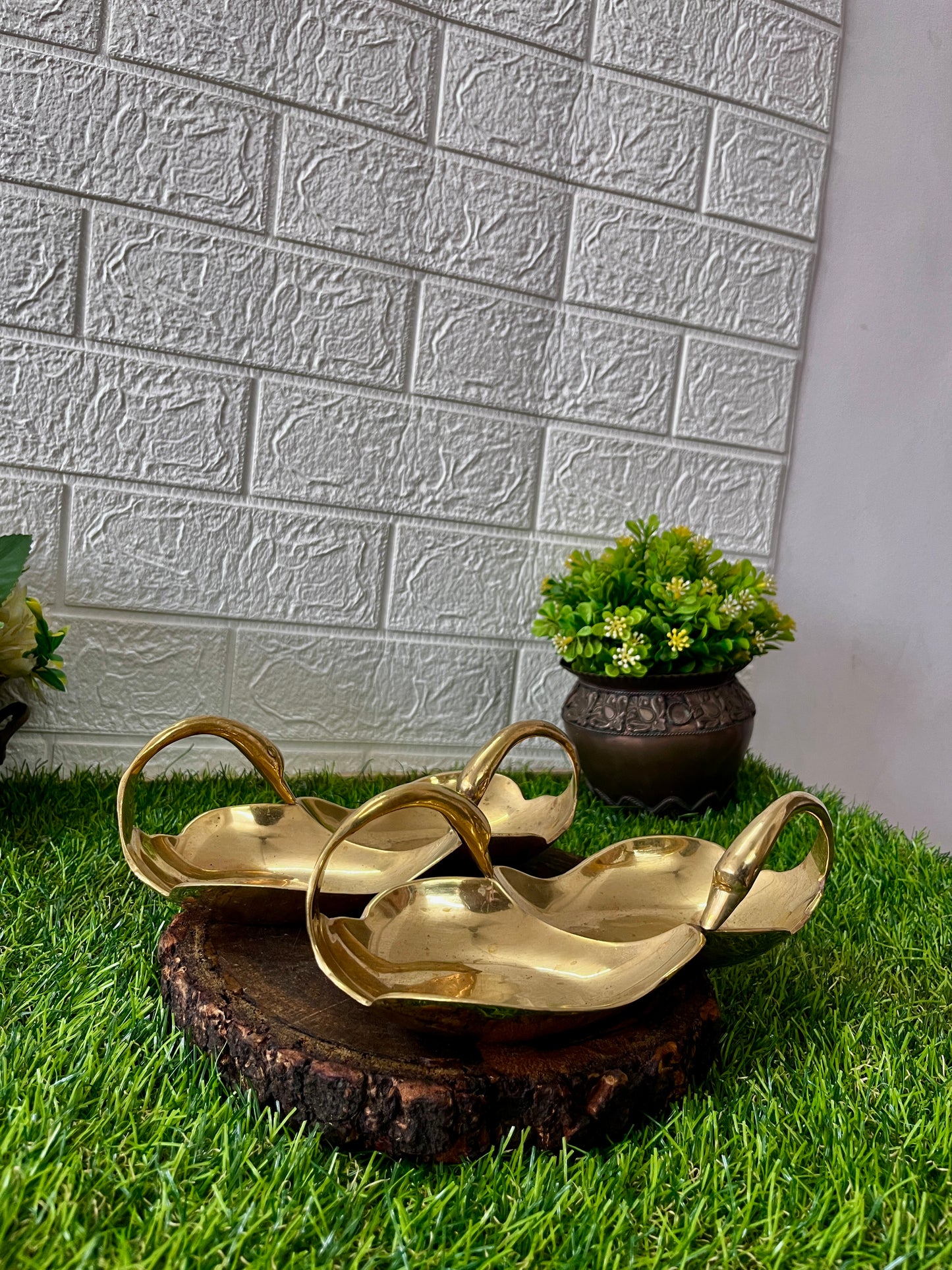 Antique Brass Swan Shaped Serving Bowls In Pair