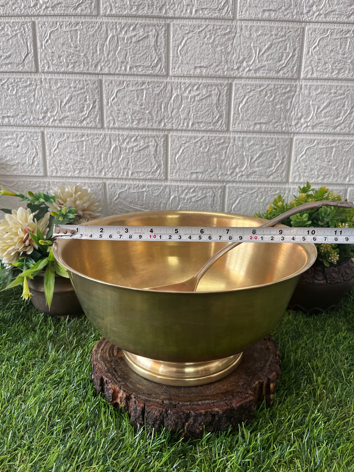 Big Brass Serving Bowl With Ladle - Antique Serving Item