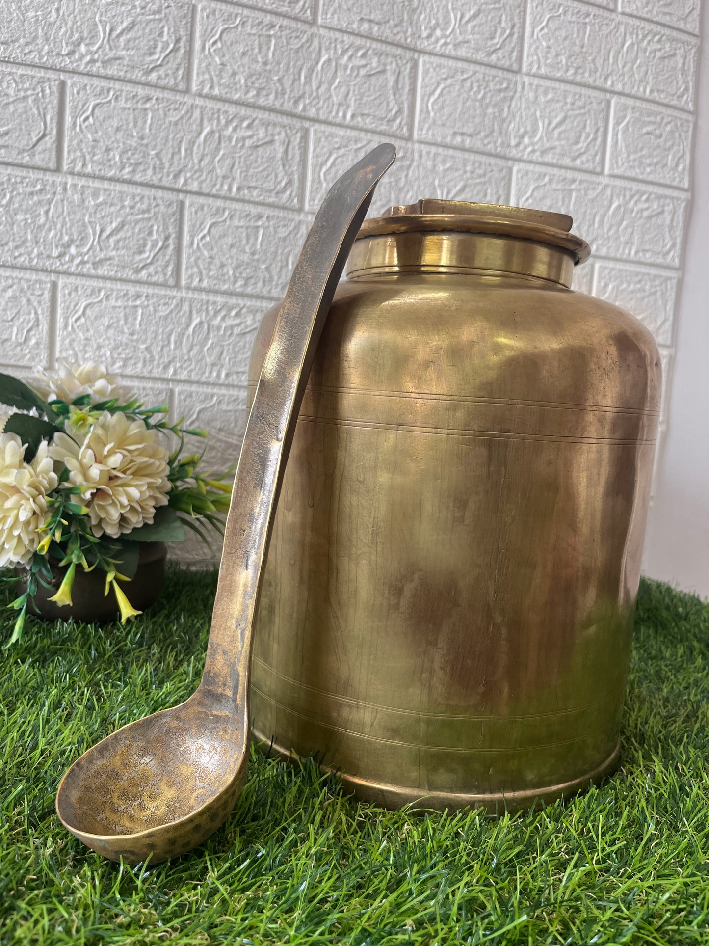 Brass Storage Canister With Ladle - Antique Big Size Storage Item