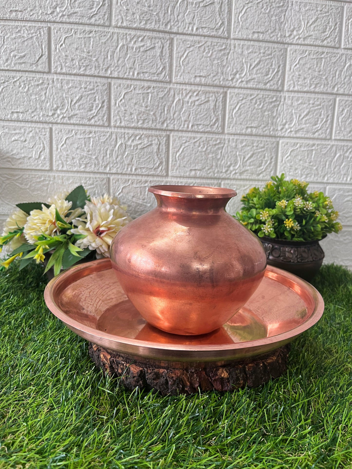 Copper Kalash And Plate - Antique Lota Set