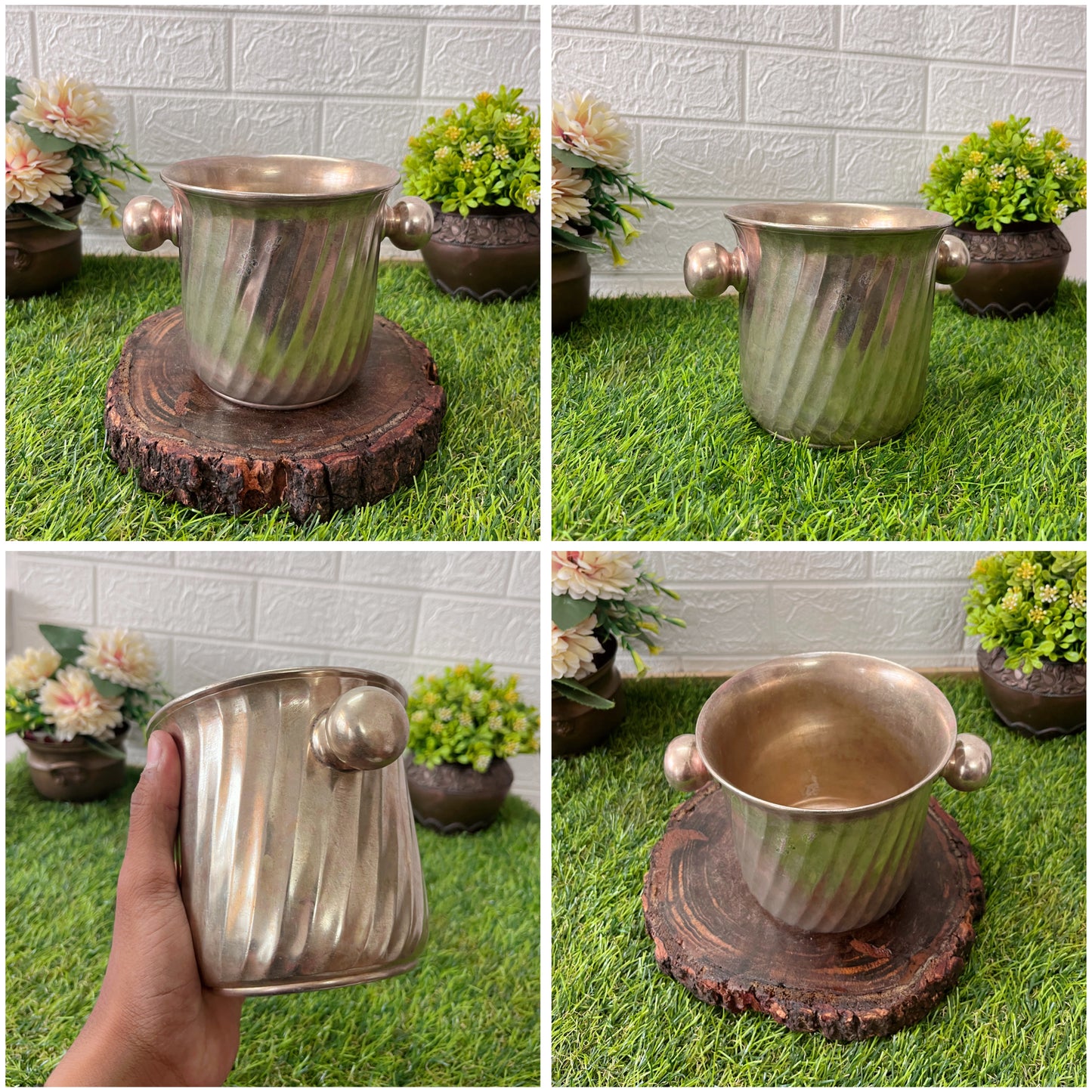 Brass Silver Coated Planter - Antique Decor Item