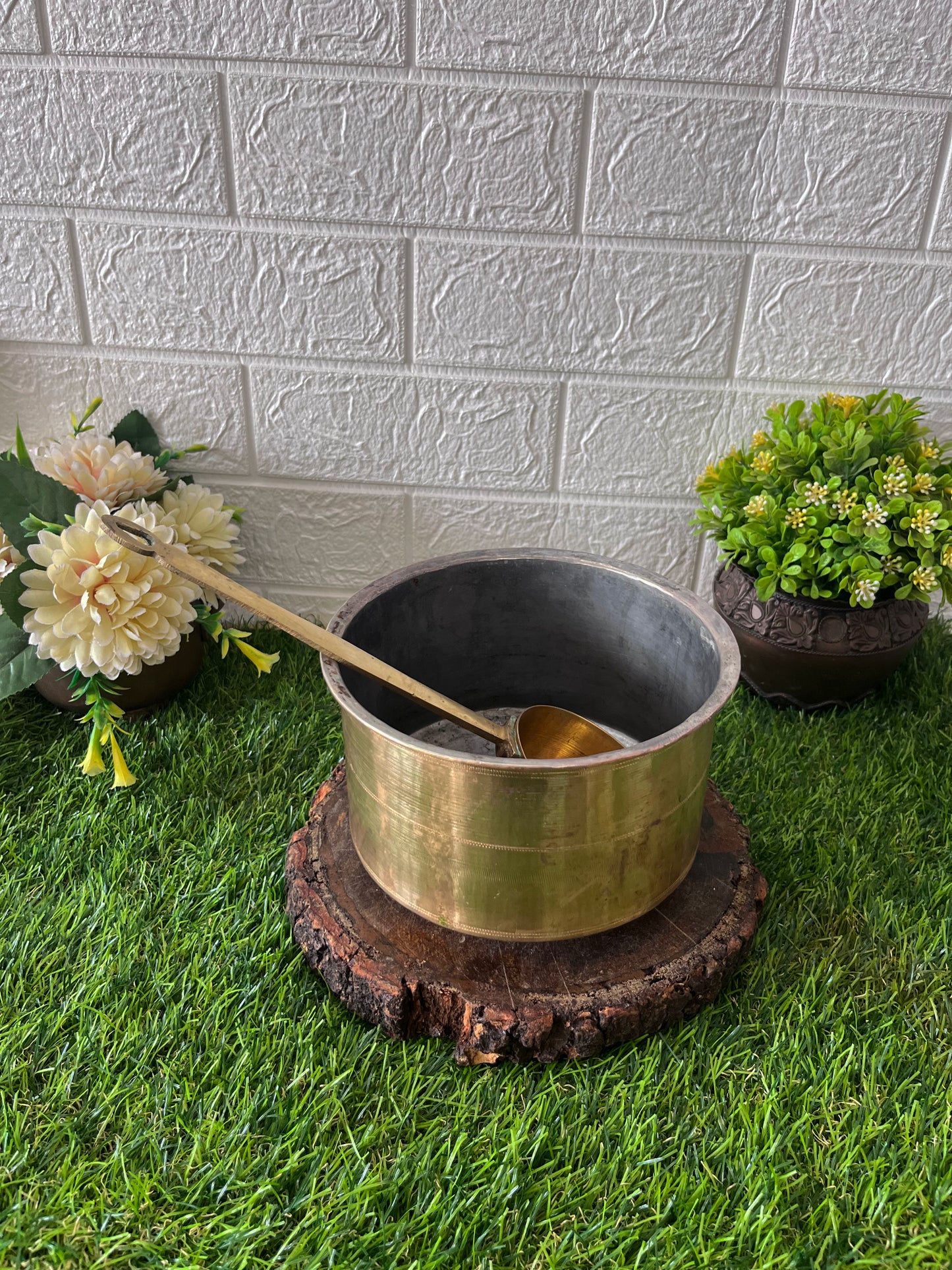 Brass Cooking Bowl & Ladle by Bombay Antiques - Antique Brass Patila