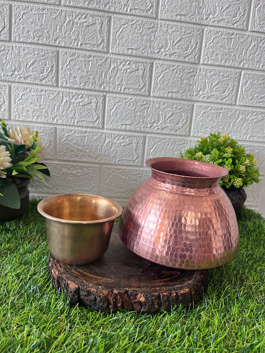 Copper Kalash With Pela - Antique Lota With Glass