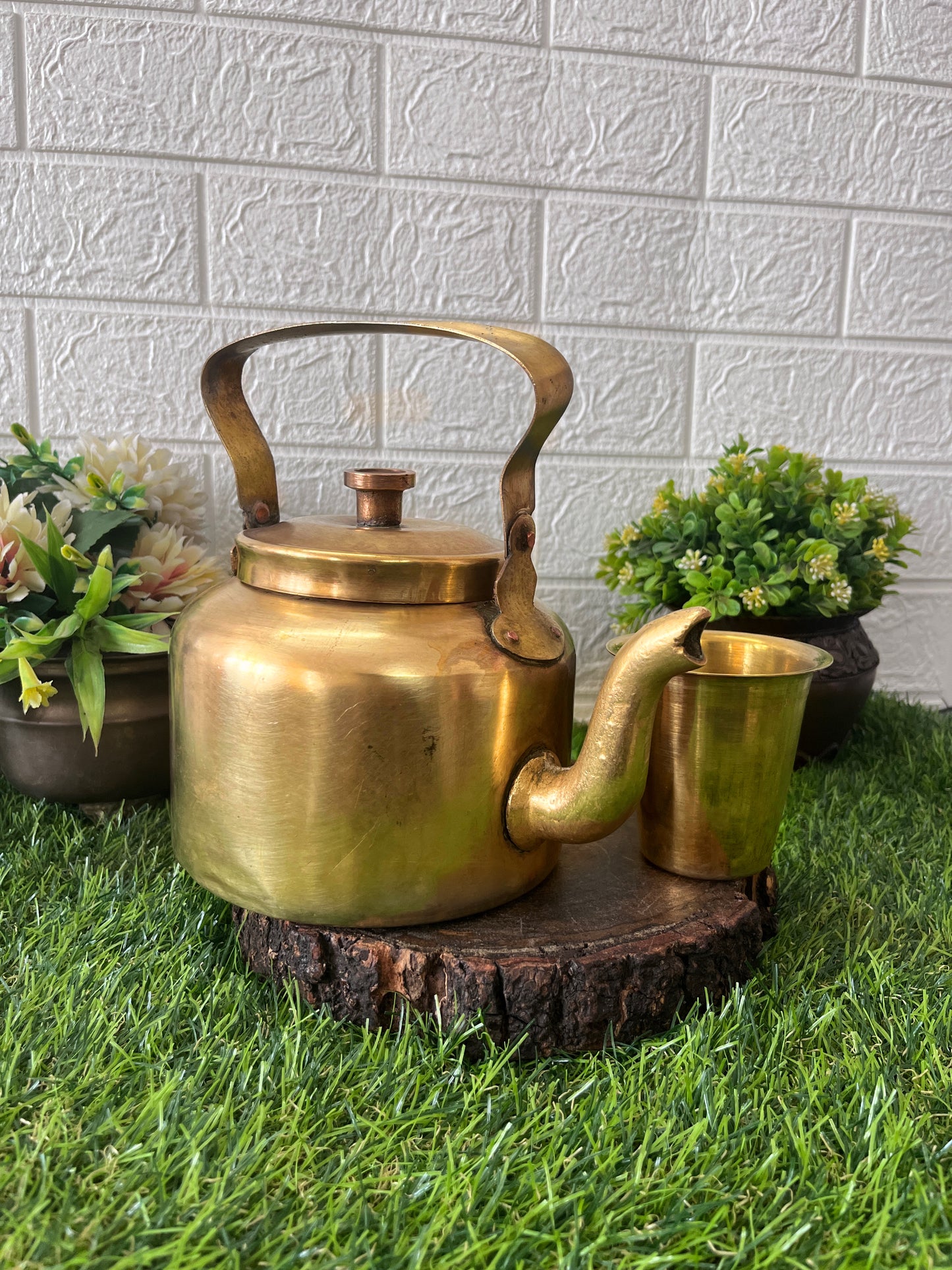 Brass Kettle With Glass - Antique Serving Item