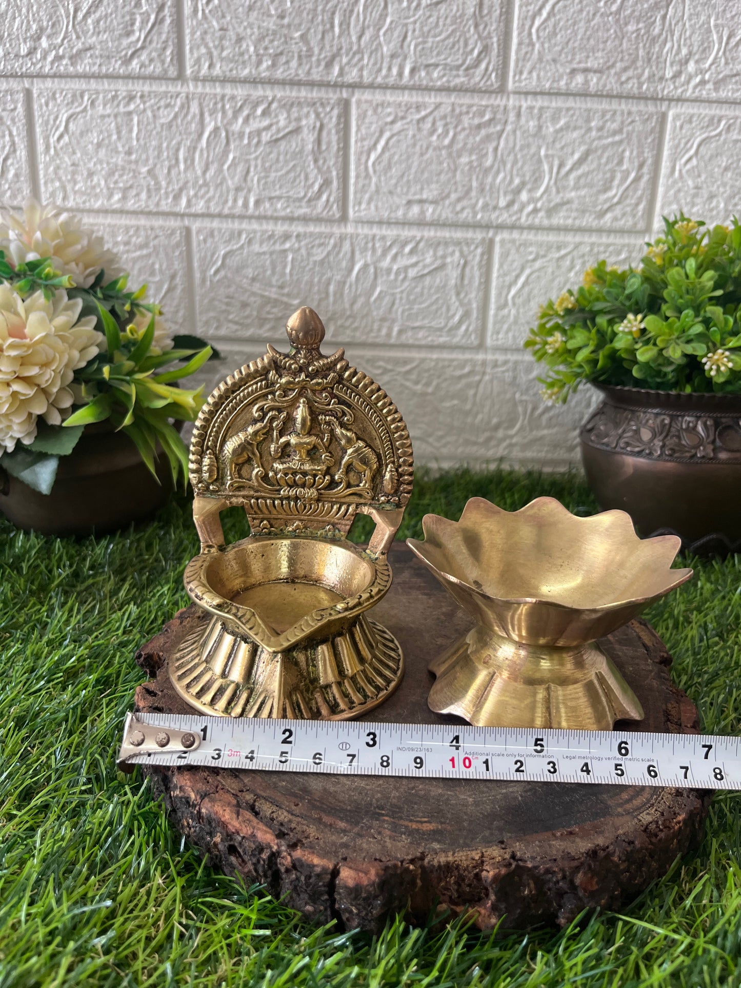 Brass Diya In Pair - Antique Engraved Oil Lamp