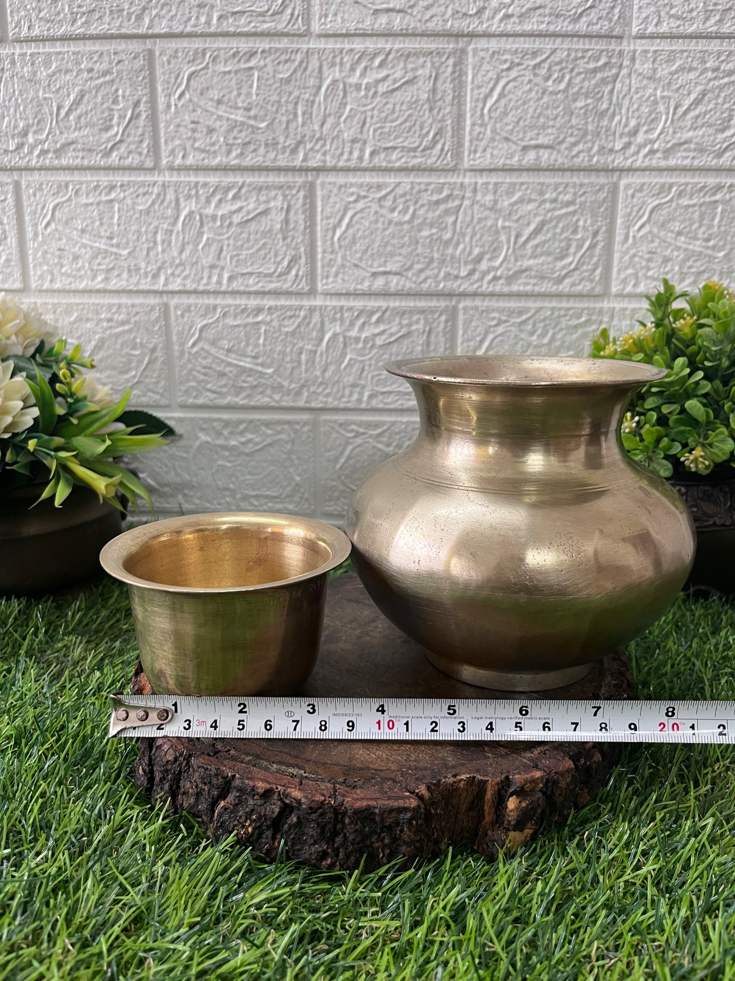 Bronze Kalash With Brass Pela - Antique Kaansa Lota With Glass