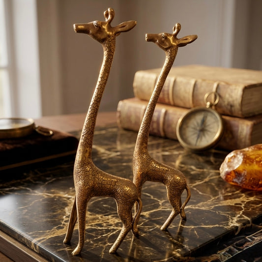 Brass Giraffes In Pair - Antique Animal Figurine
