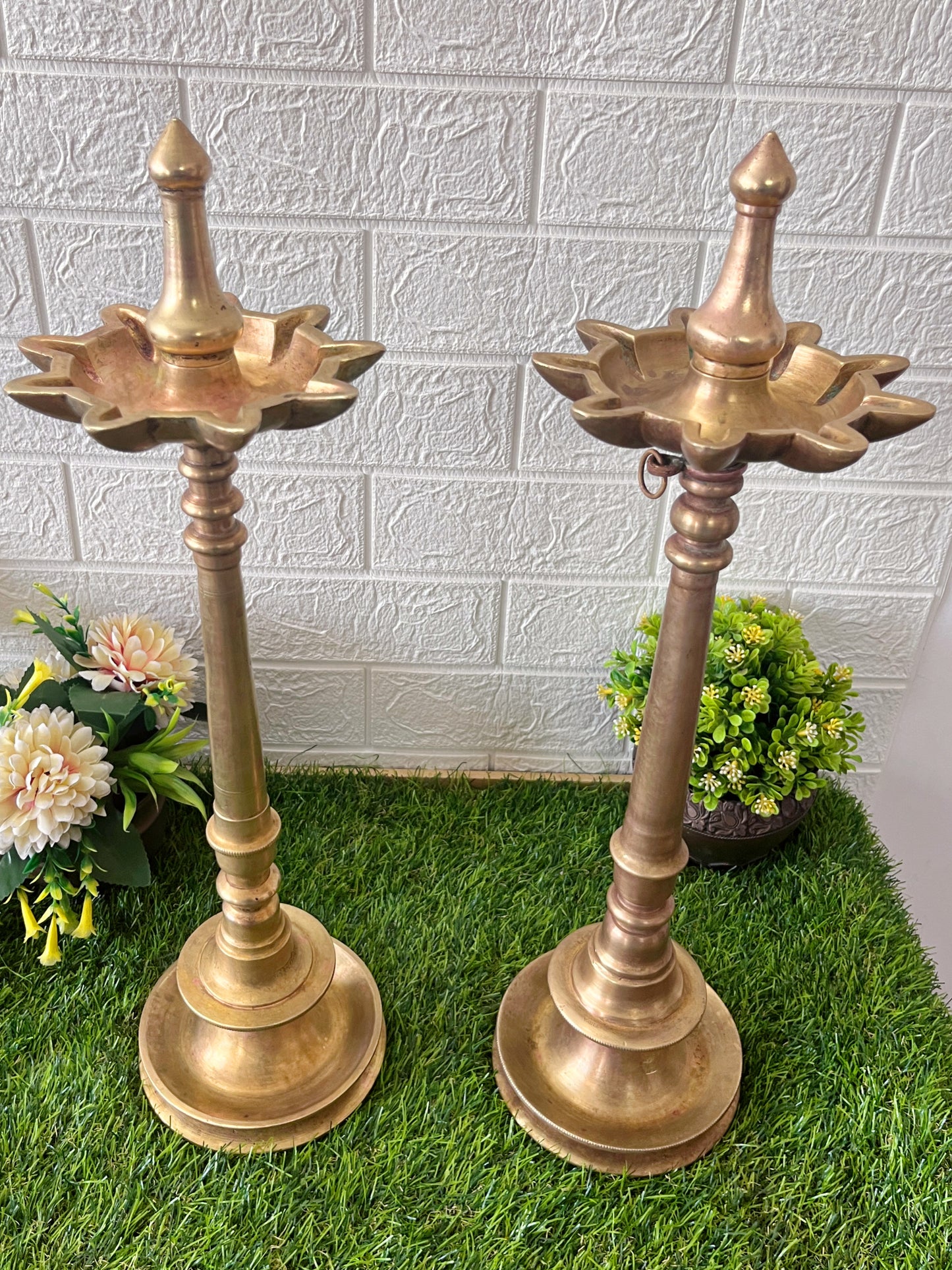 Brass Samay In Pair - Antique Brass Heavy Oil Lamps