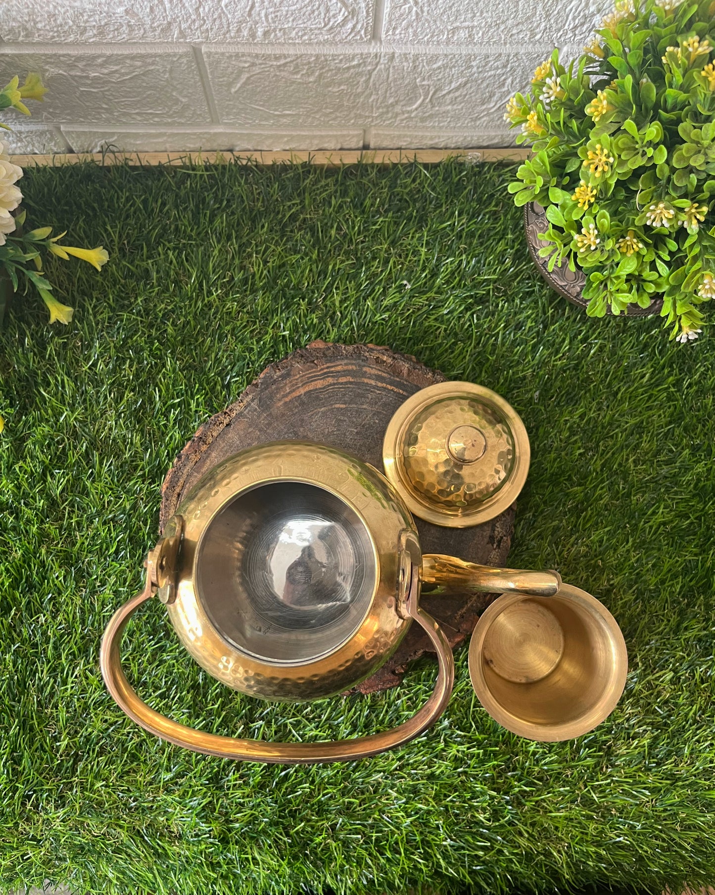 Antique Brass Kettle With Glass