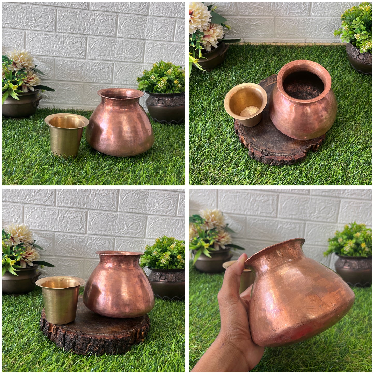 Copper Kalash With Brass Glass - Antique Rare Shape Lota