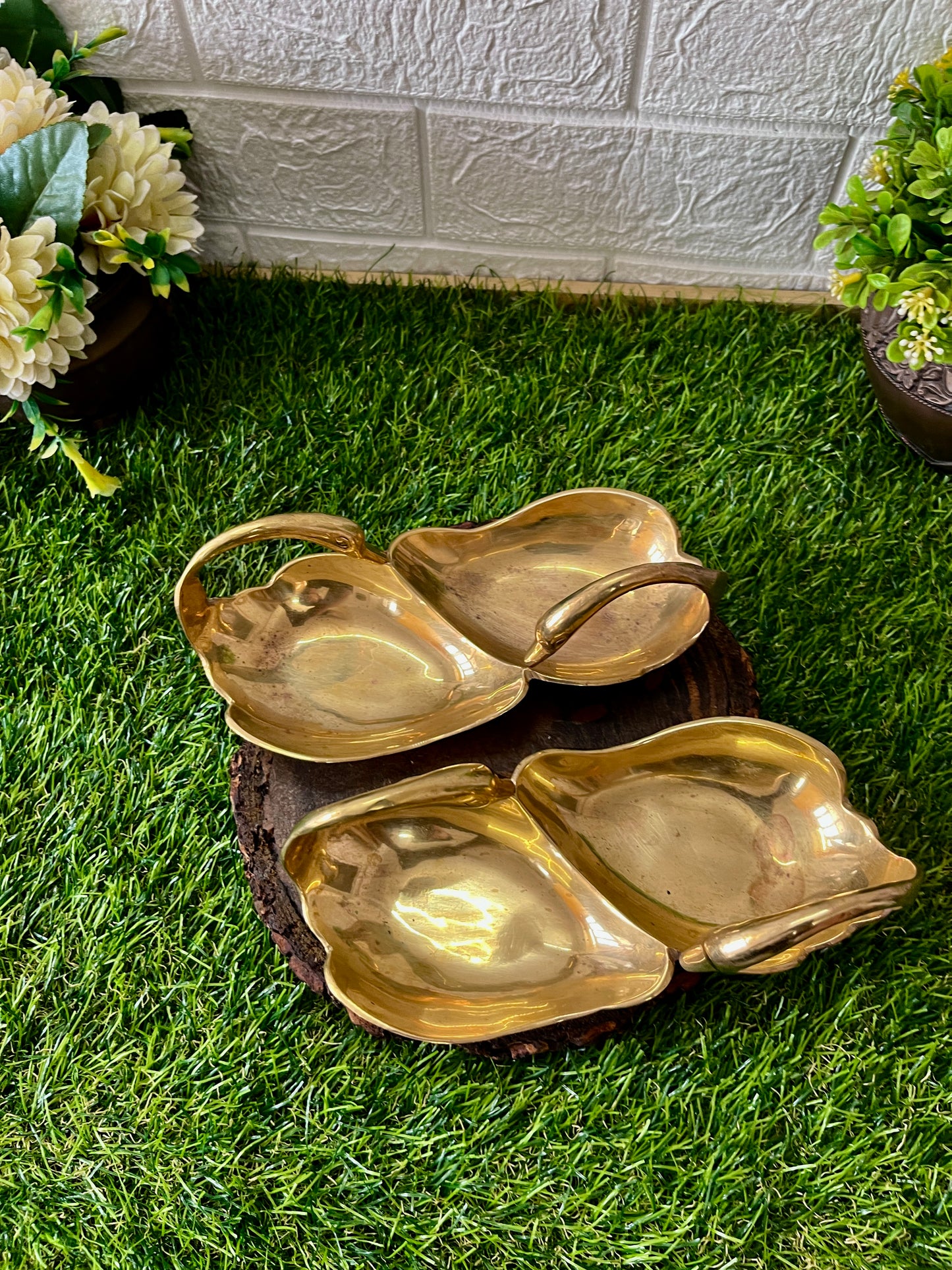 Antique Brass Swan Shaped Serving Bowls In Pair