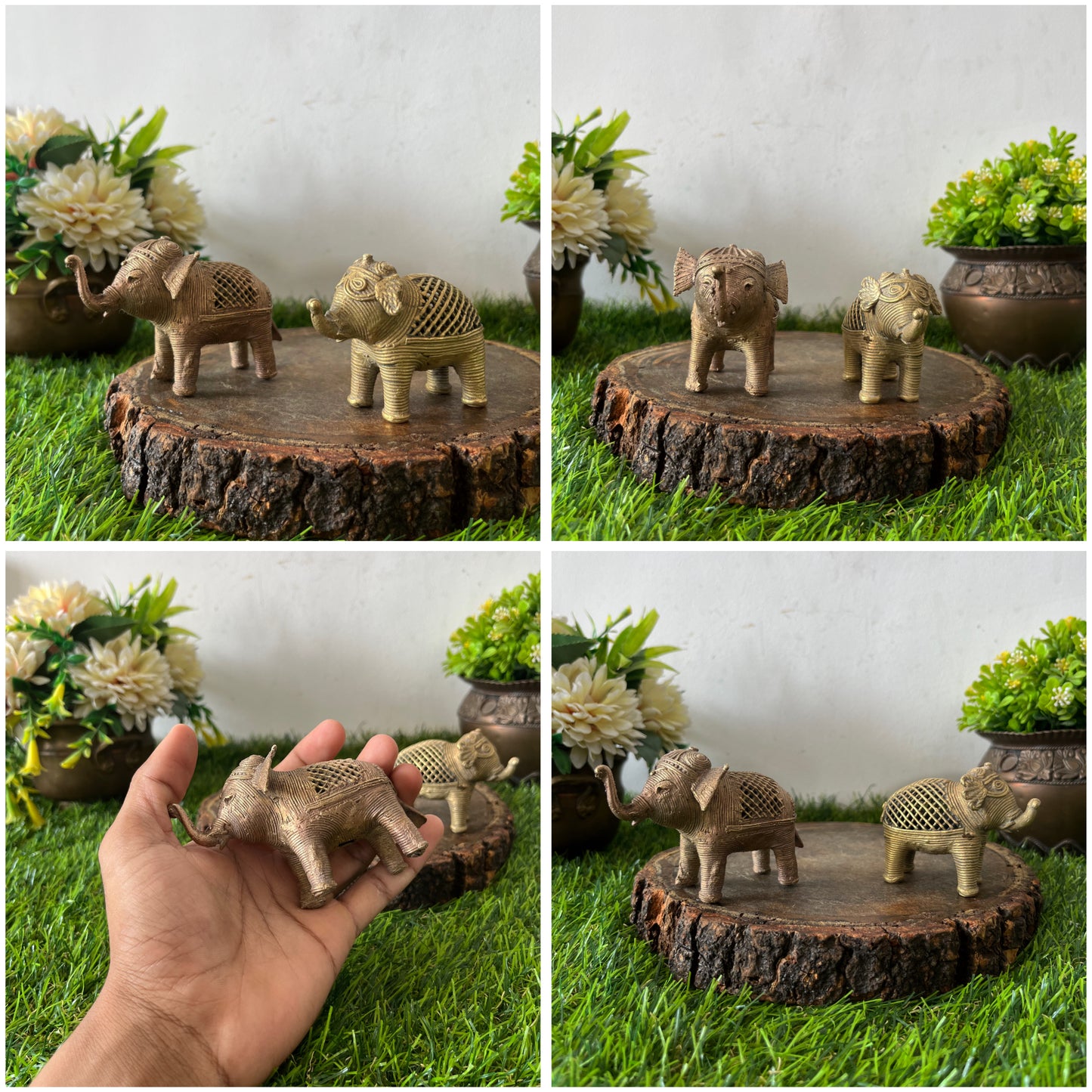 Antique Brass Small Elephant In Pair