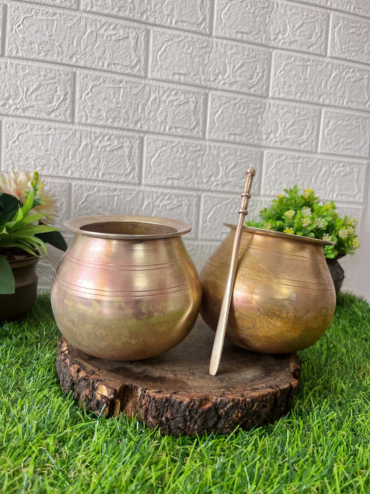 Brass Bowl With Stick - Antique Kalash In Pair