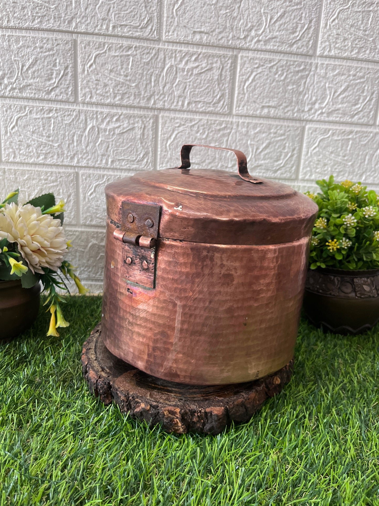 Rare Copper Storage Box With Lock - Antique Rare Kaddi Dabba