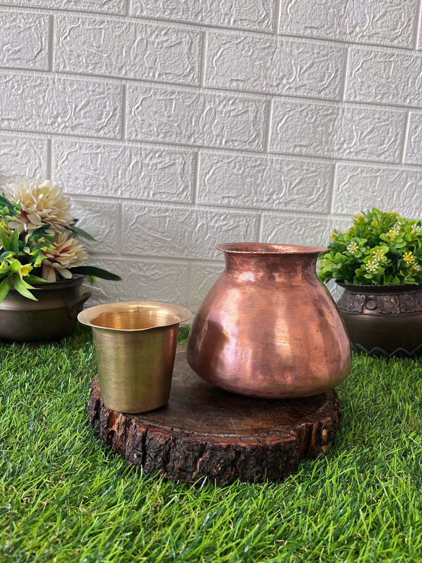 Copper Kalash With Brass Glass - Antique Rare Shape Lota