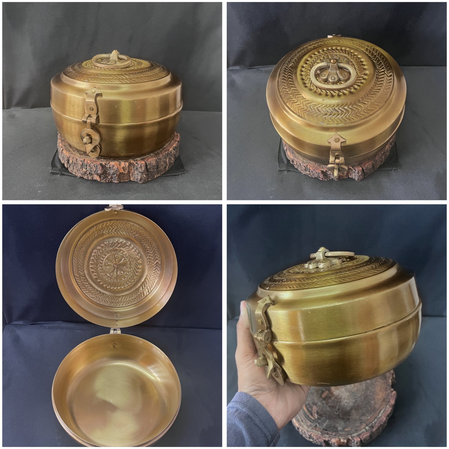 Brass Vintage Kadi Dabba With Lock - Bombay Antique Approved