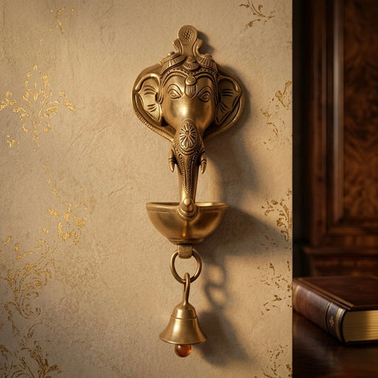 Antique Brass Wall Hanging Diya with Bell | Traditional Décor & Heritage Style