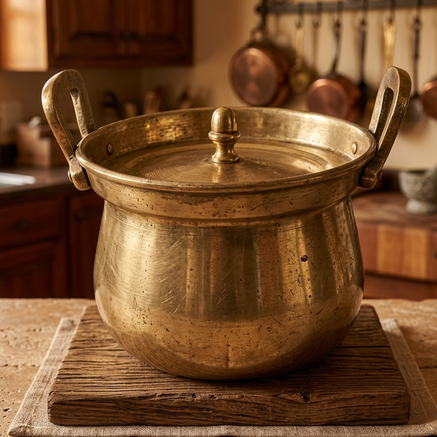 1.5L Brass Vintage Big Size Cha Patra | Shakuntala Vessel - Bombay Antiques Approved - Bombay Antiques