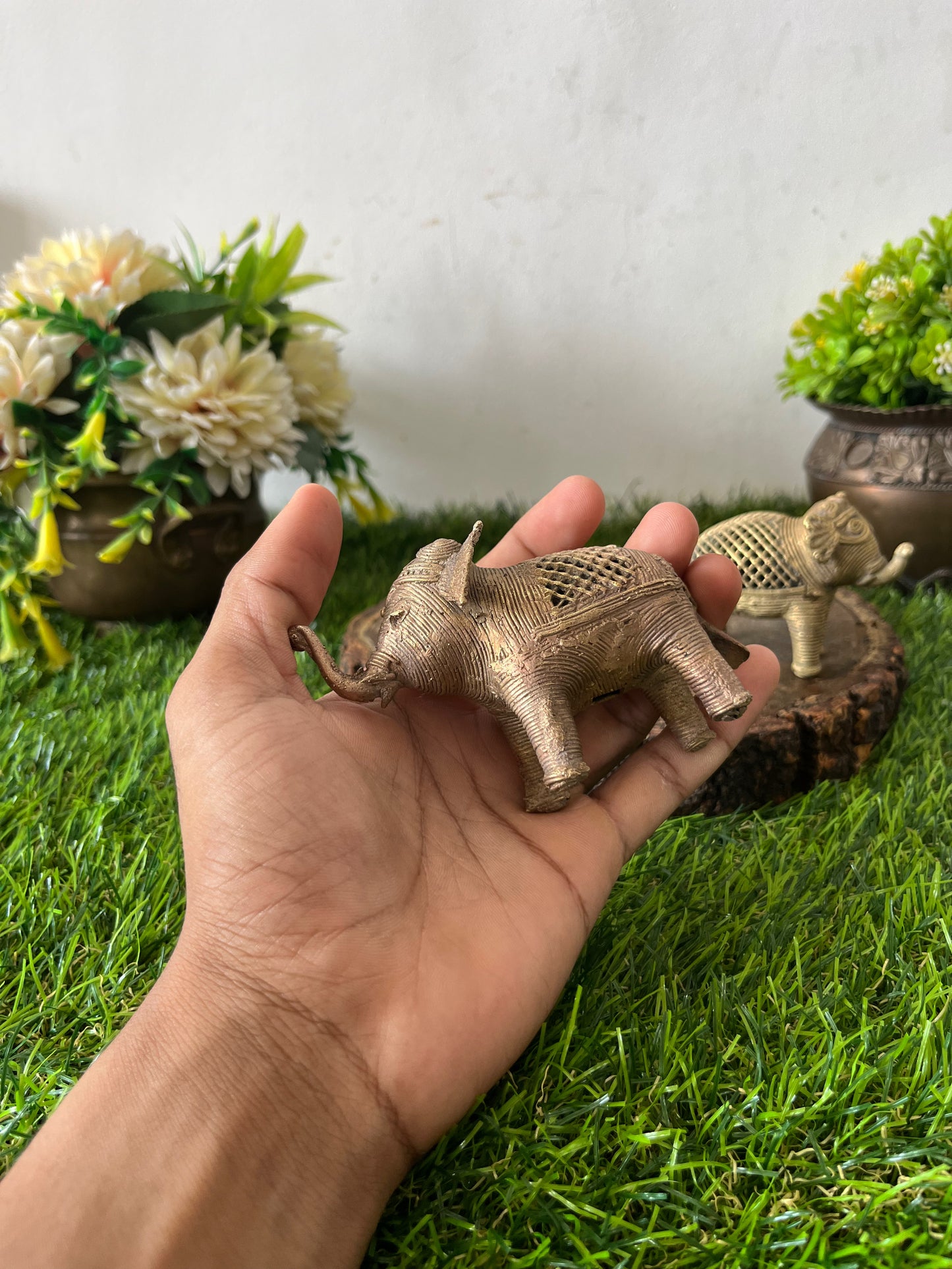 Antique Brass Small Elephant In Pair