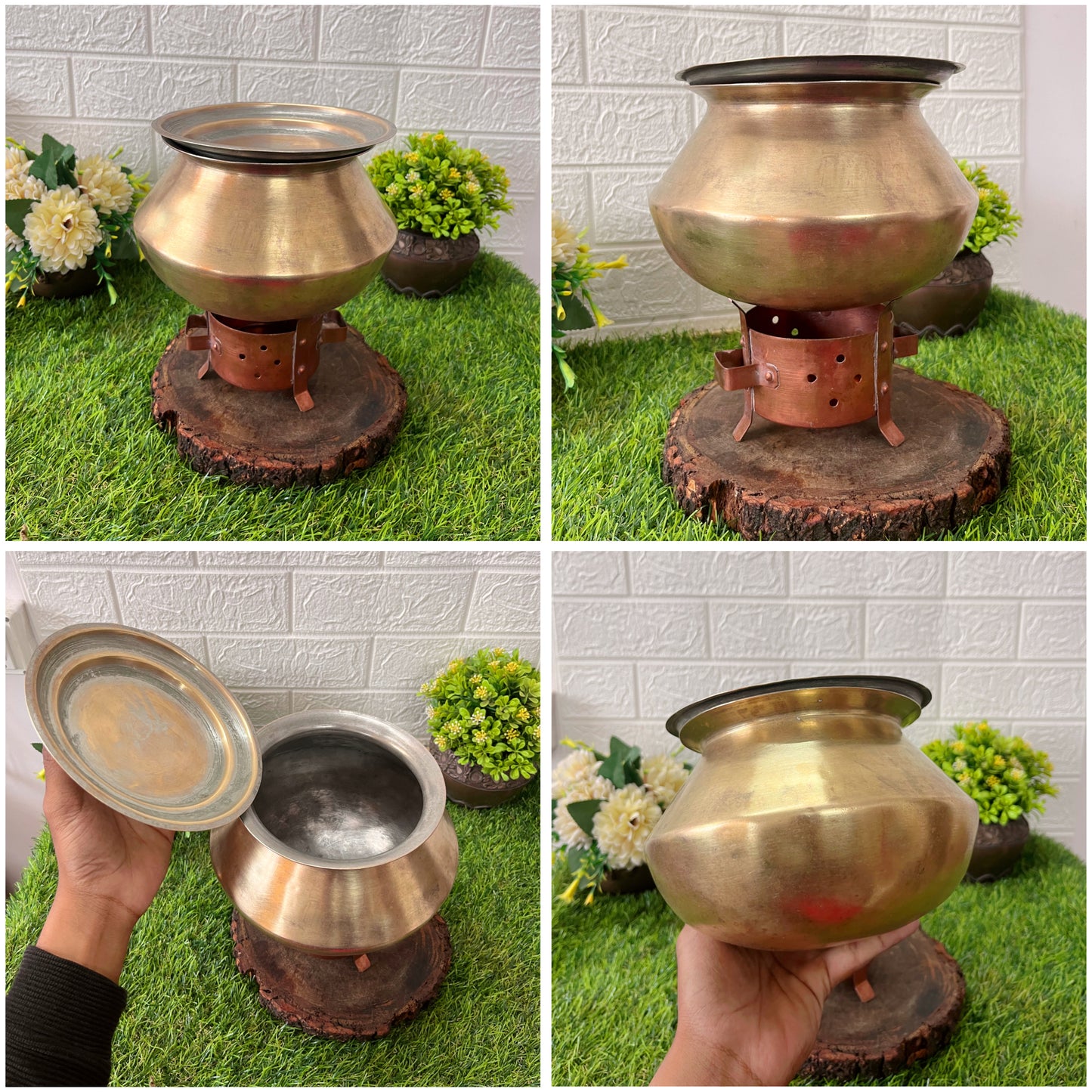 Brass Small Deg With Lid And Burner - Antique Cooking Items