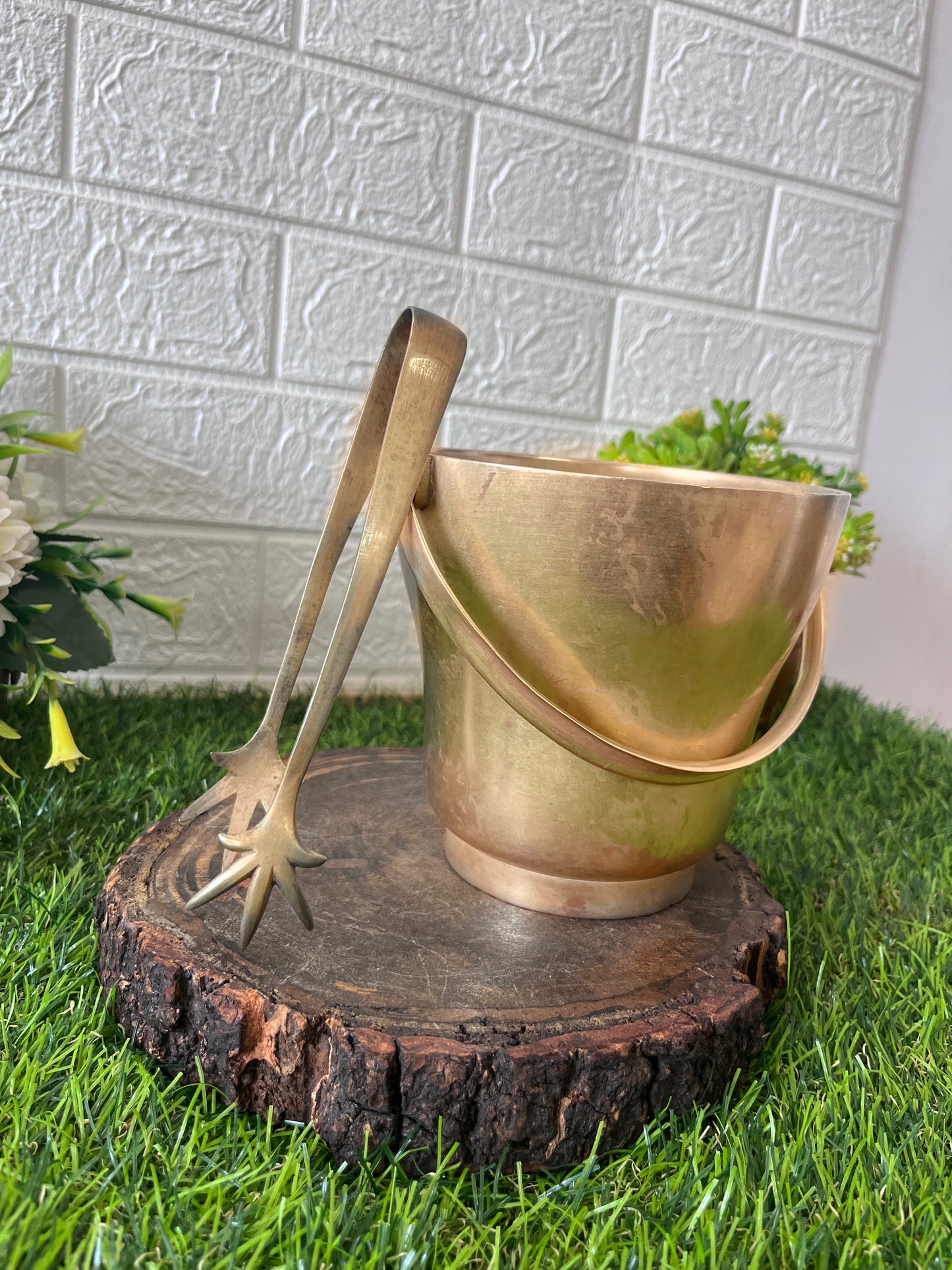 Brass Ice Bucket - Antique Ice Bucket with Tong