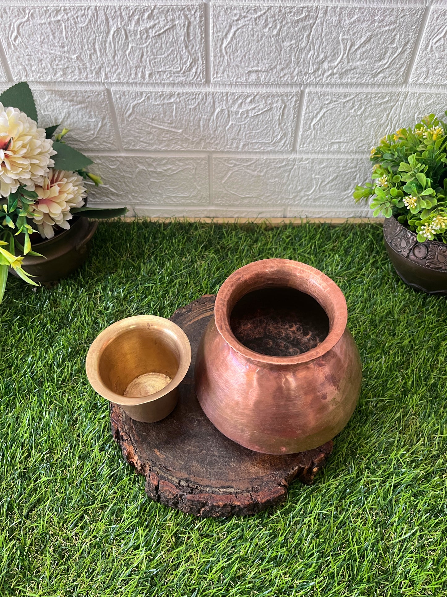 Copper Kalash With Brass Glass - Antique Rare Shape Lota