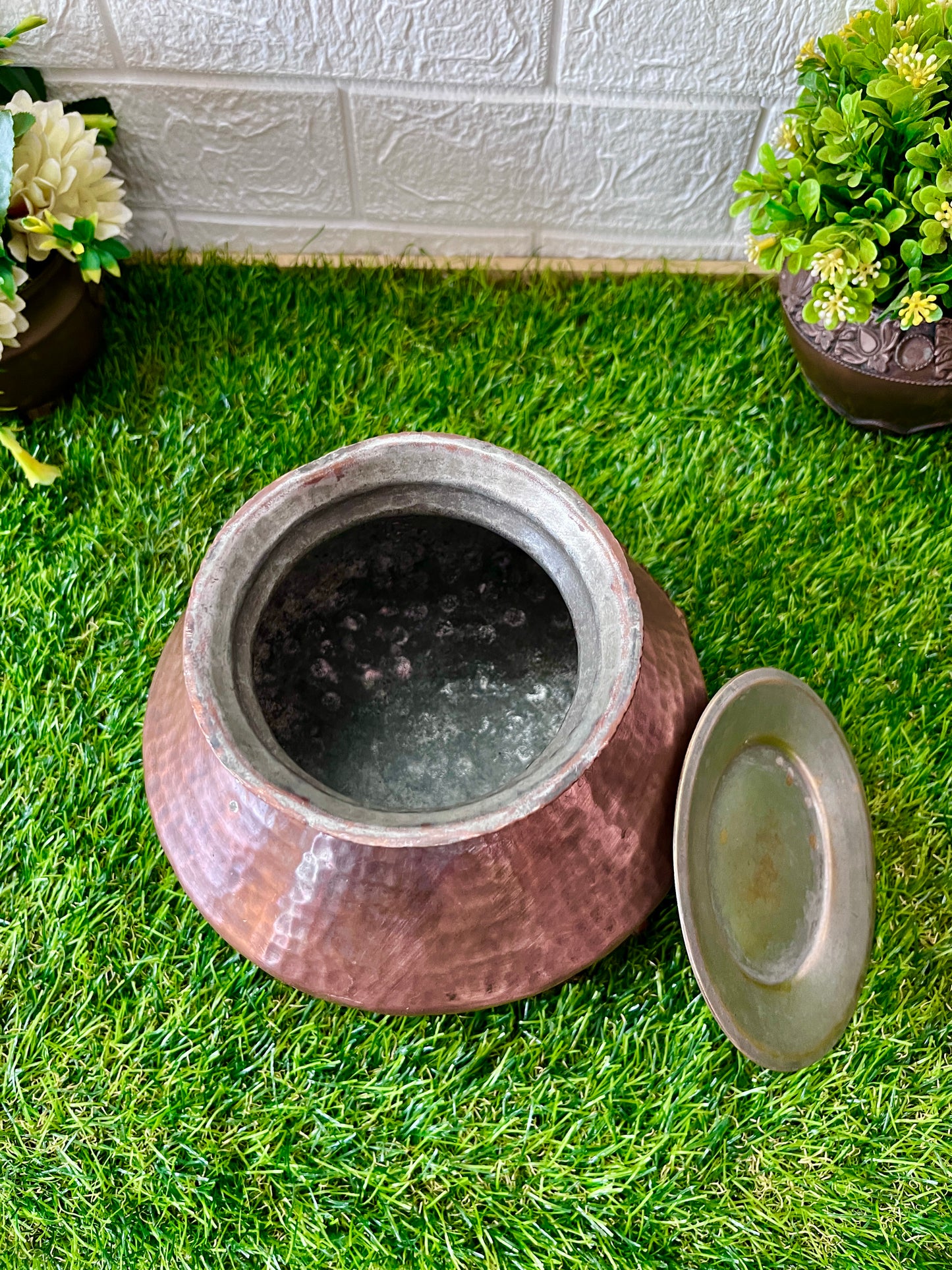 Antique Copper Cooking Bowl With Lid