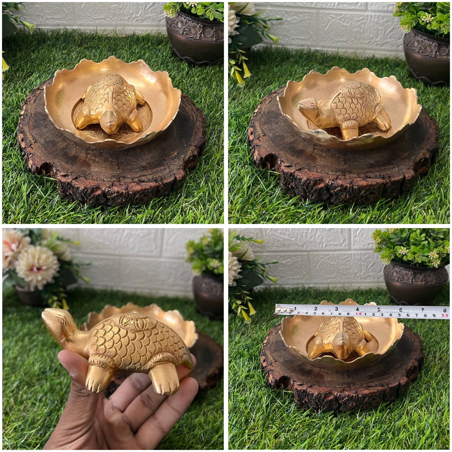 Brass Turtle With Bowl  - Antique Animal Figurine