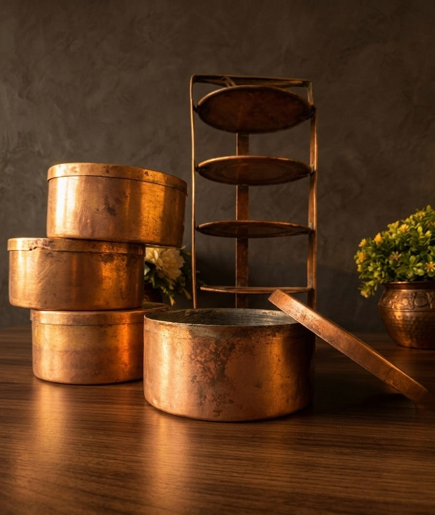Antique Brass Tiffin with four Box