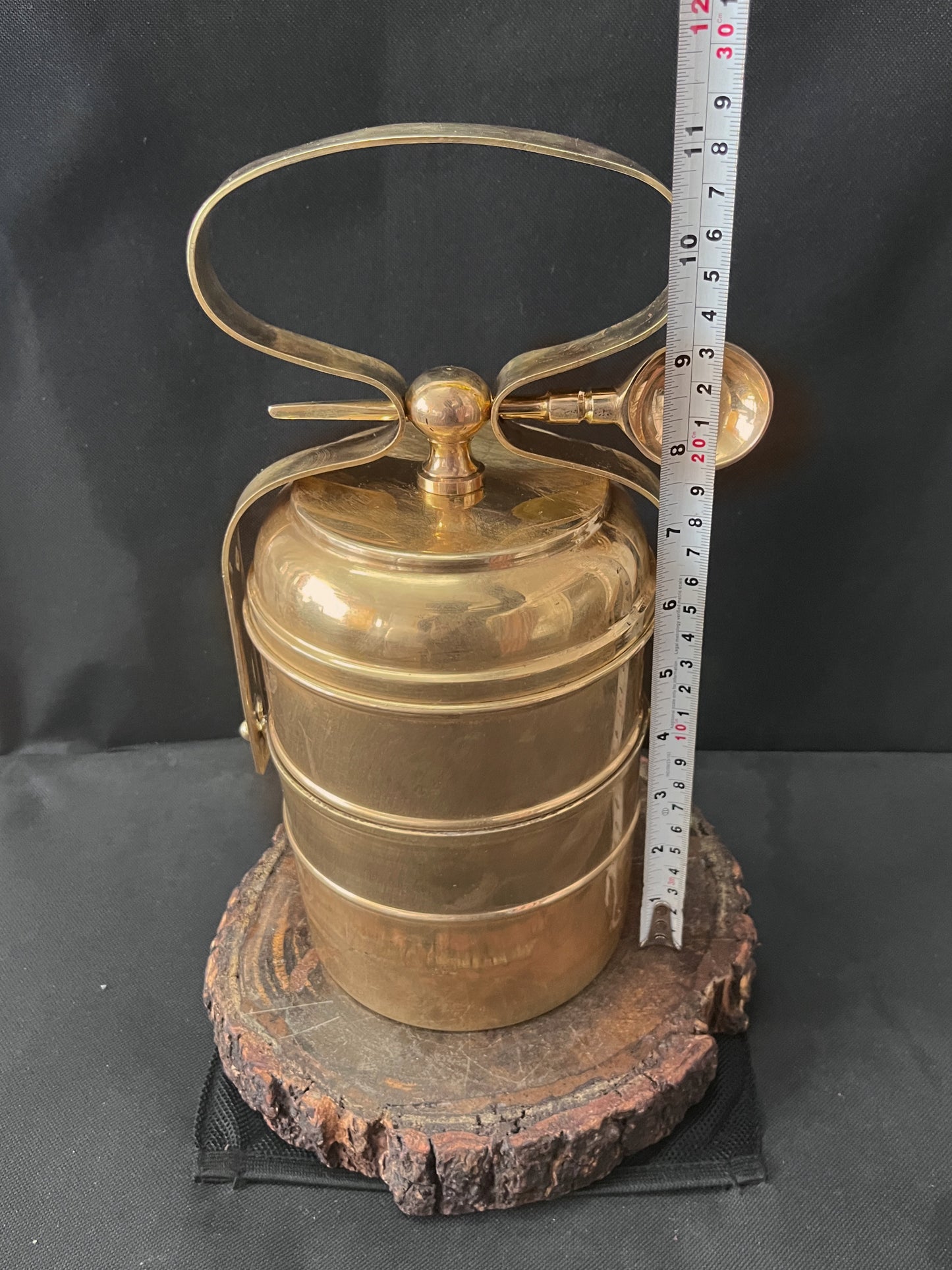 Brass Vintage Tiffin Box With Spoon - Bombay Antiques Approved