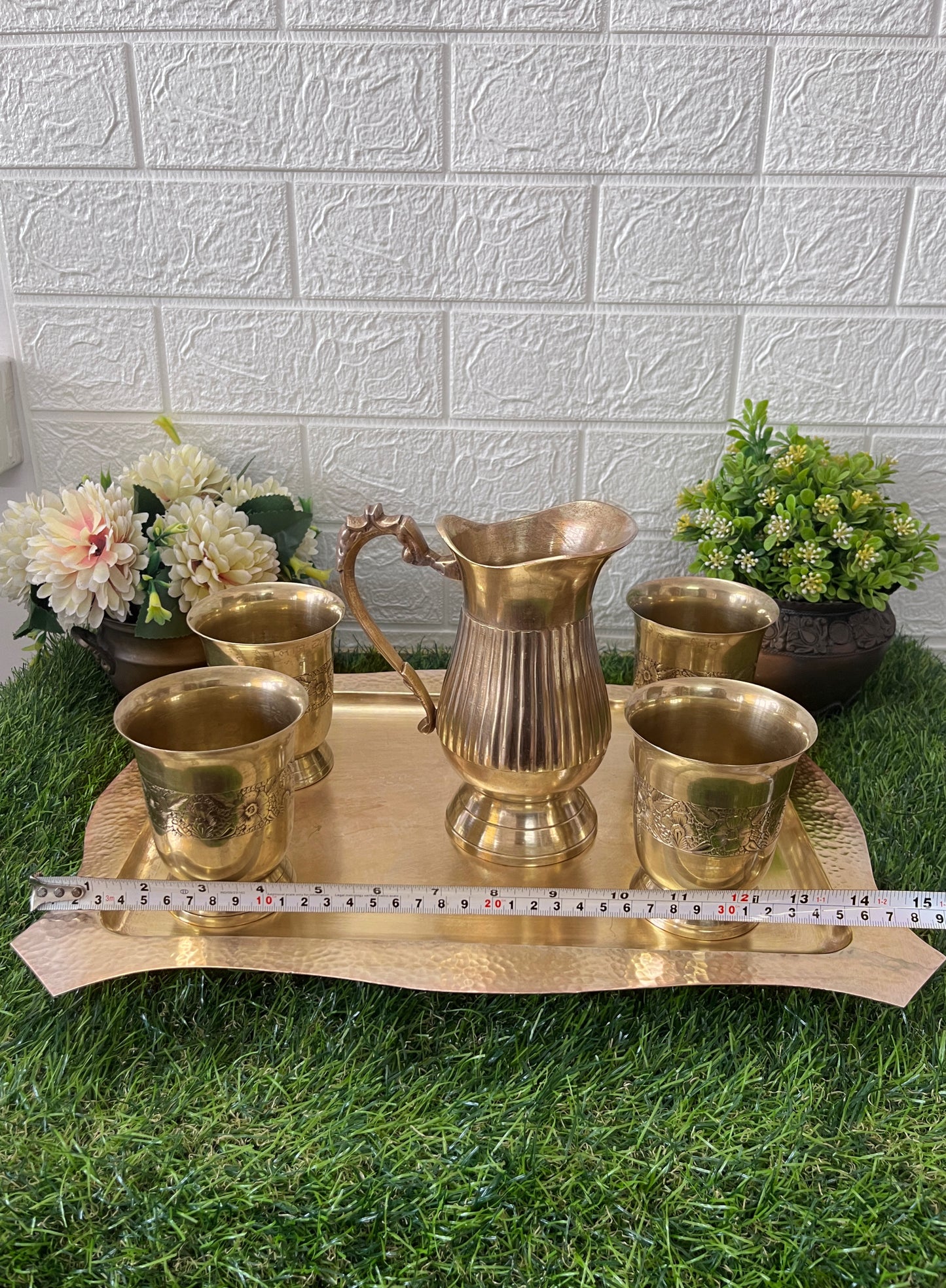 Brass Refreshment Set - Antique Jug & Glass Set