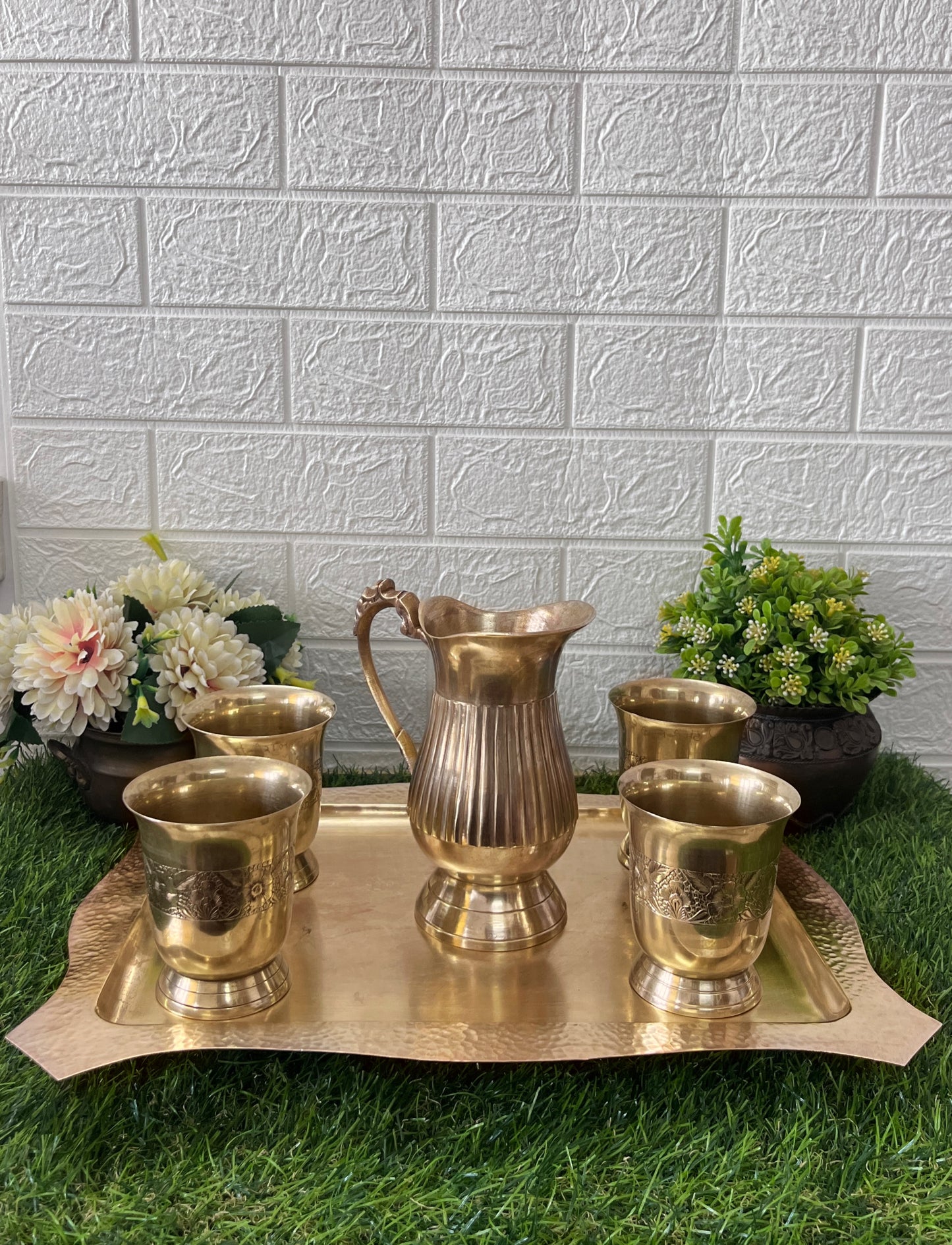 Brass Refreshment Set - Antique Jug & Glass Set