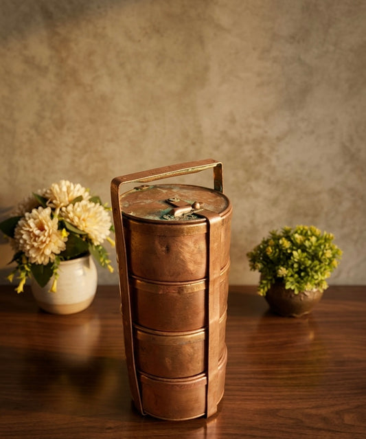 Antique Brass Tiffin with four Box