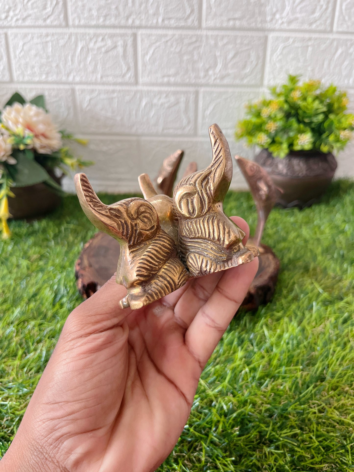 Brass Dolphin And Elephant Table Top - Antique Items