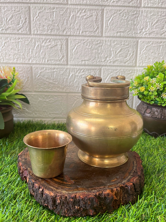 Brass Gangajal Kalash With Pela - Antique Lota with Cup