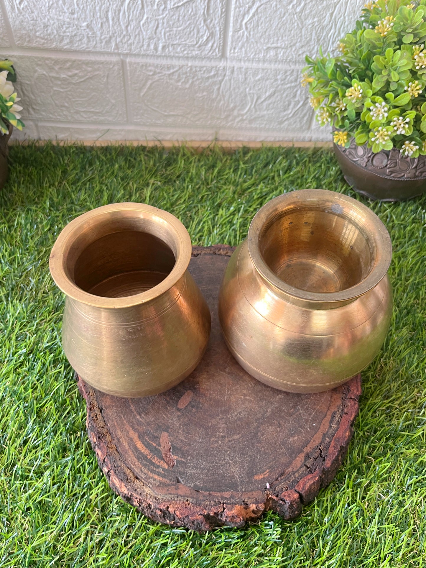 Brass kalash In Pair - Antique Brass lota pair with Glass set