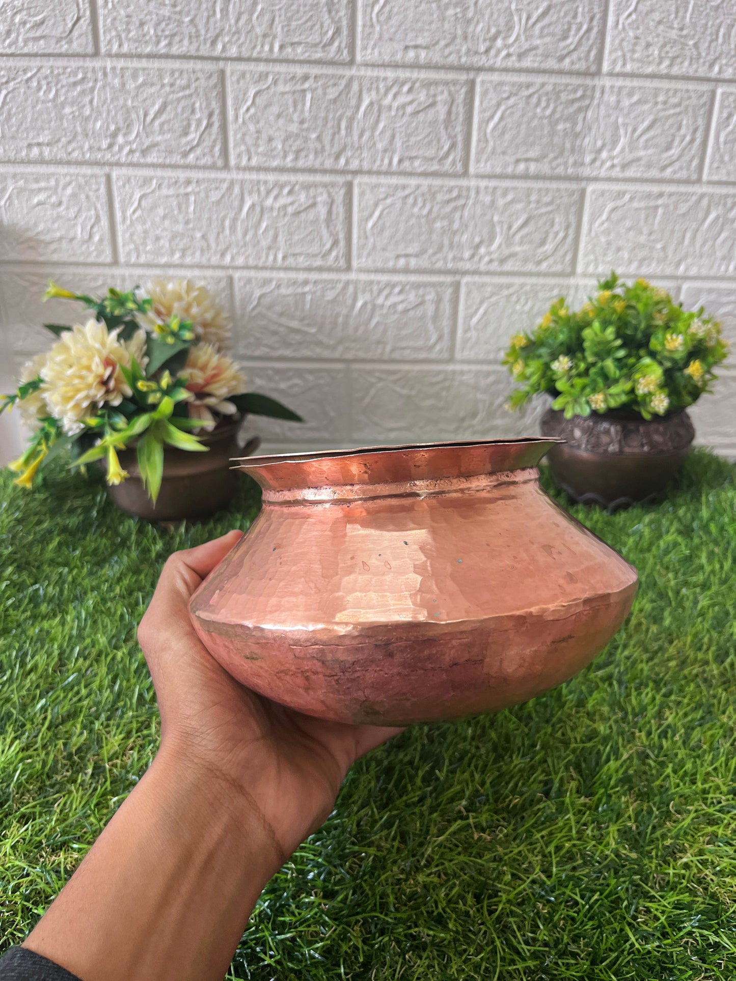 Copper Cooking Bowl With Brass Lid - Antique Cookware