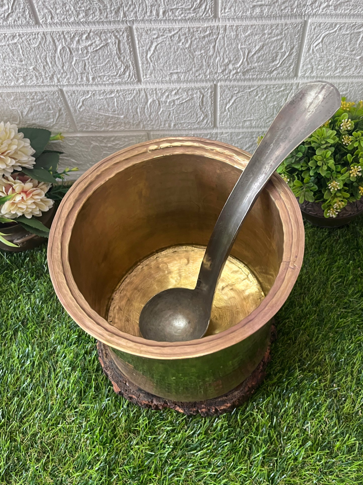 Brass Cooking Bowl With Ladle- Antique Cookware