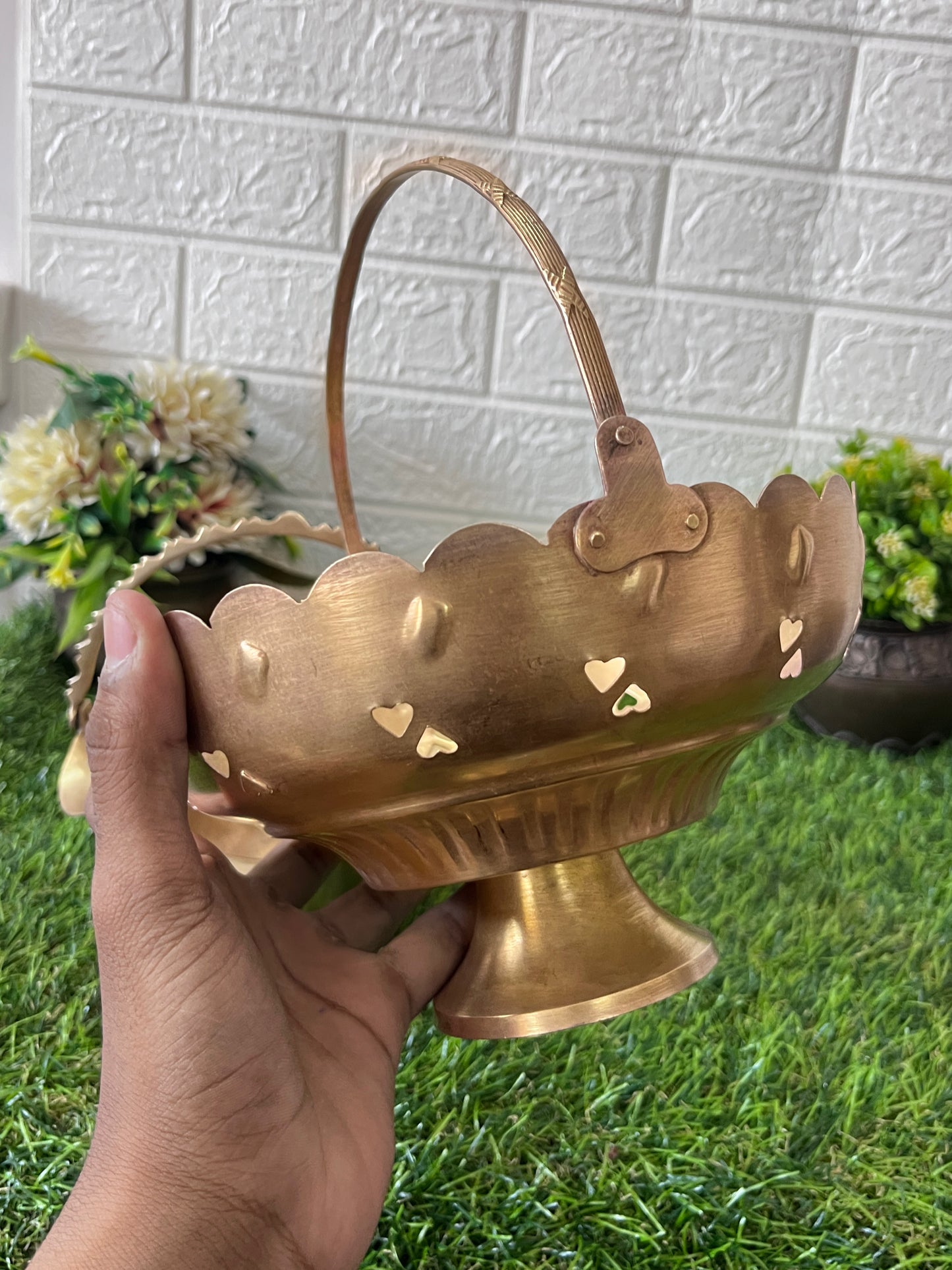 Brass Padi in Pair- Antique Flower Basket