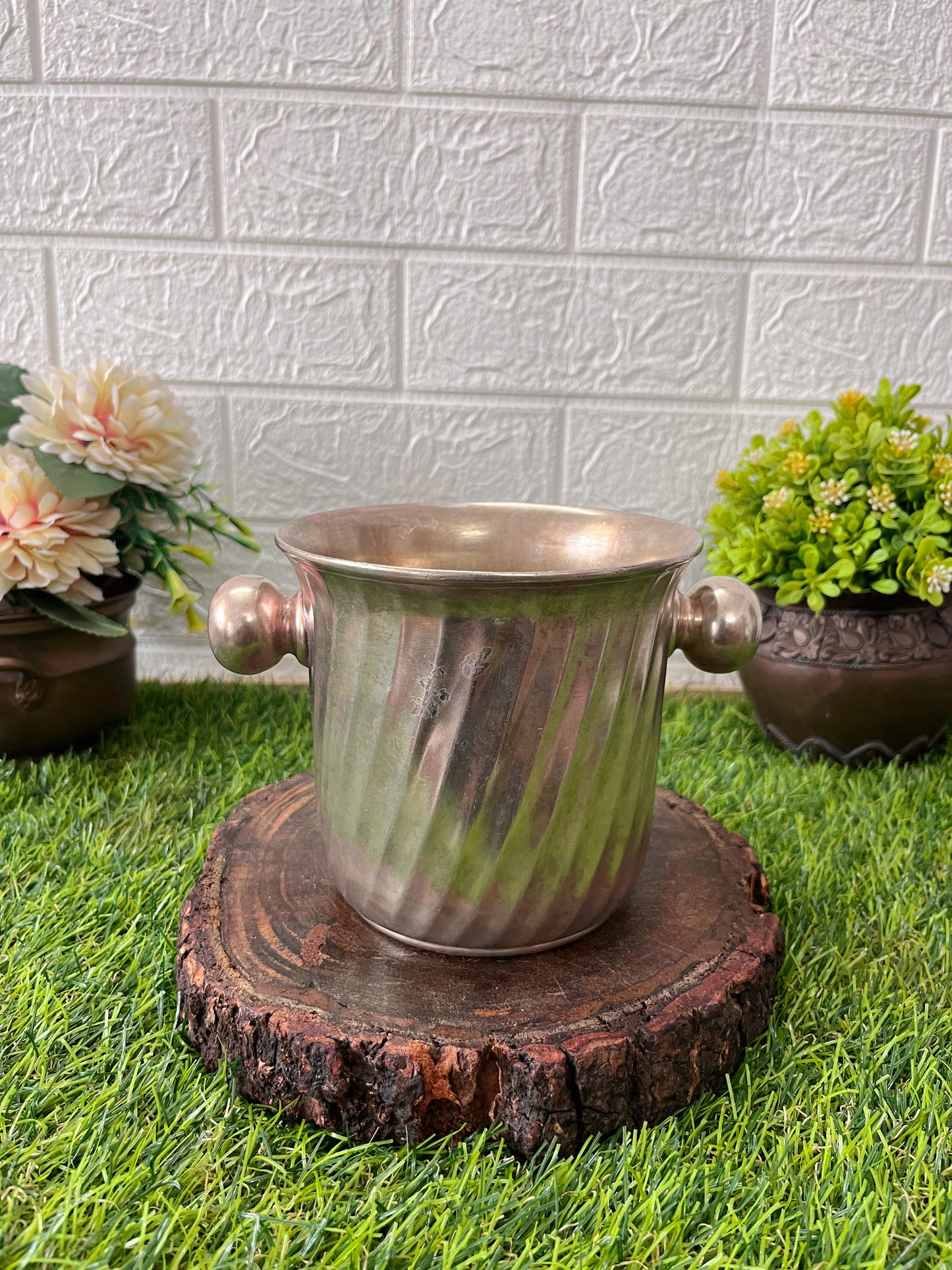 Brass Silver Coated Planter - Antique Decor Item