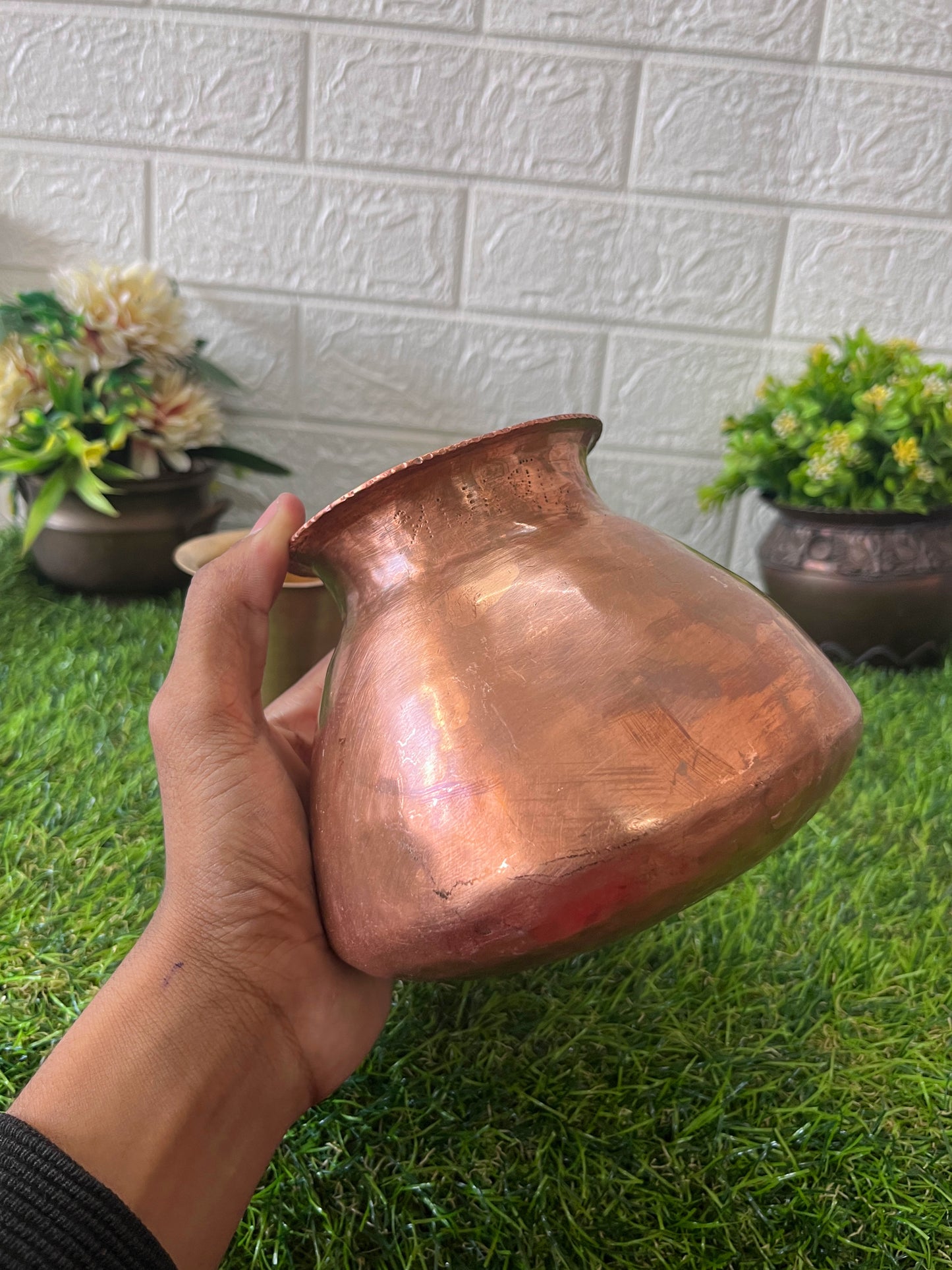 Copper Kalash With Brass Glass - Antique Rare Shape Lota