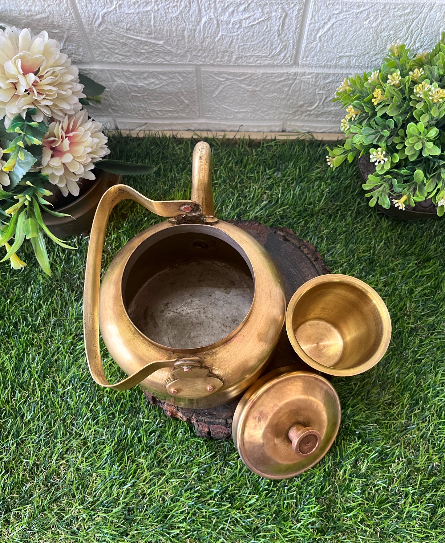 Brass Kettle With Glass - Antique Serving Item