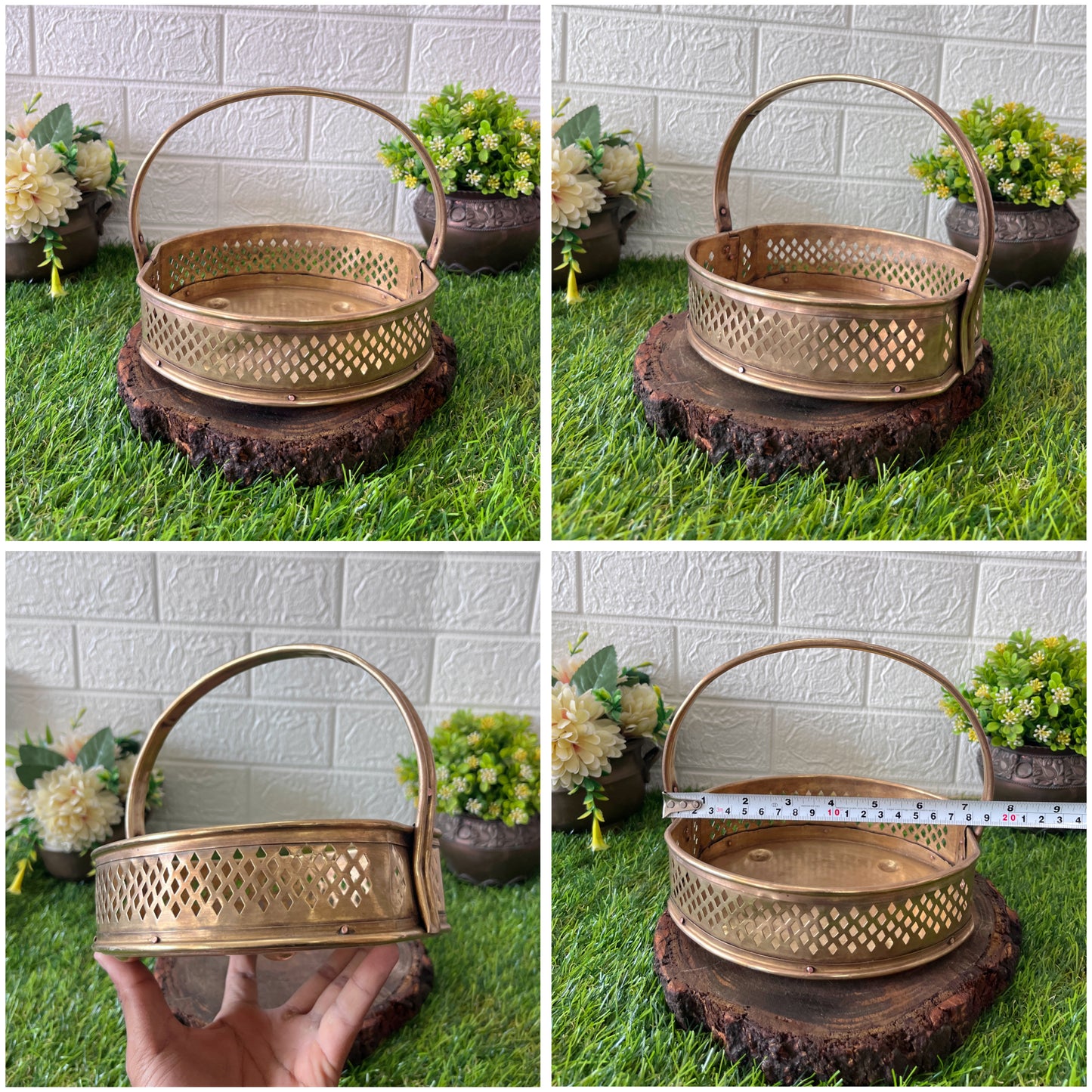 Brass Flower Basket - Antique Brass Decor Basket