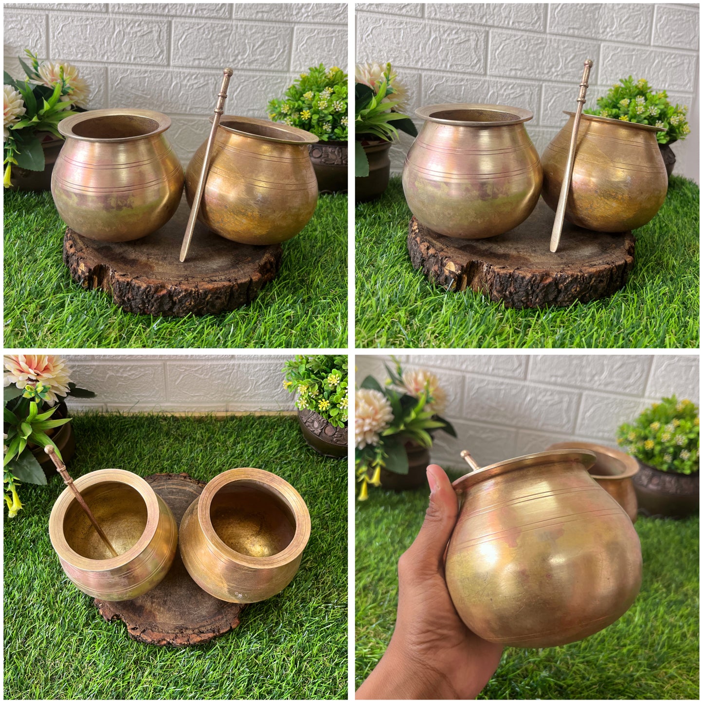 Brass Bowl With Stick - Antique Kalash In Pair