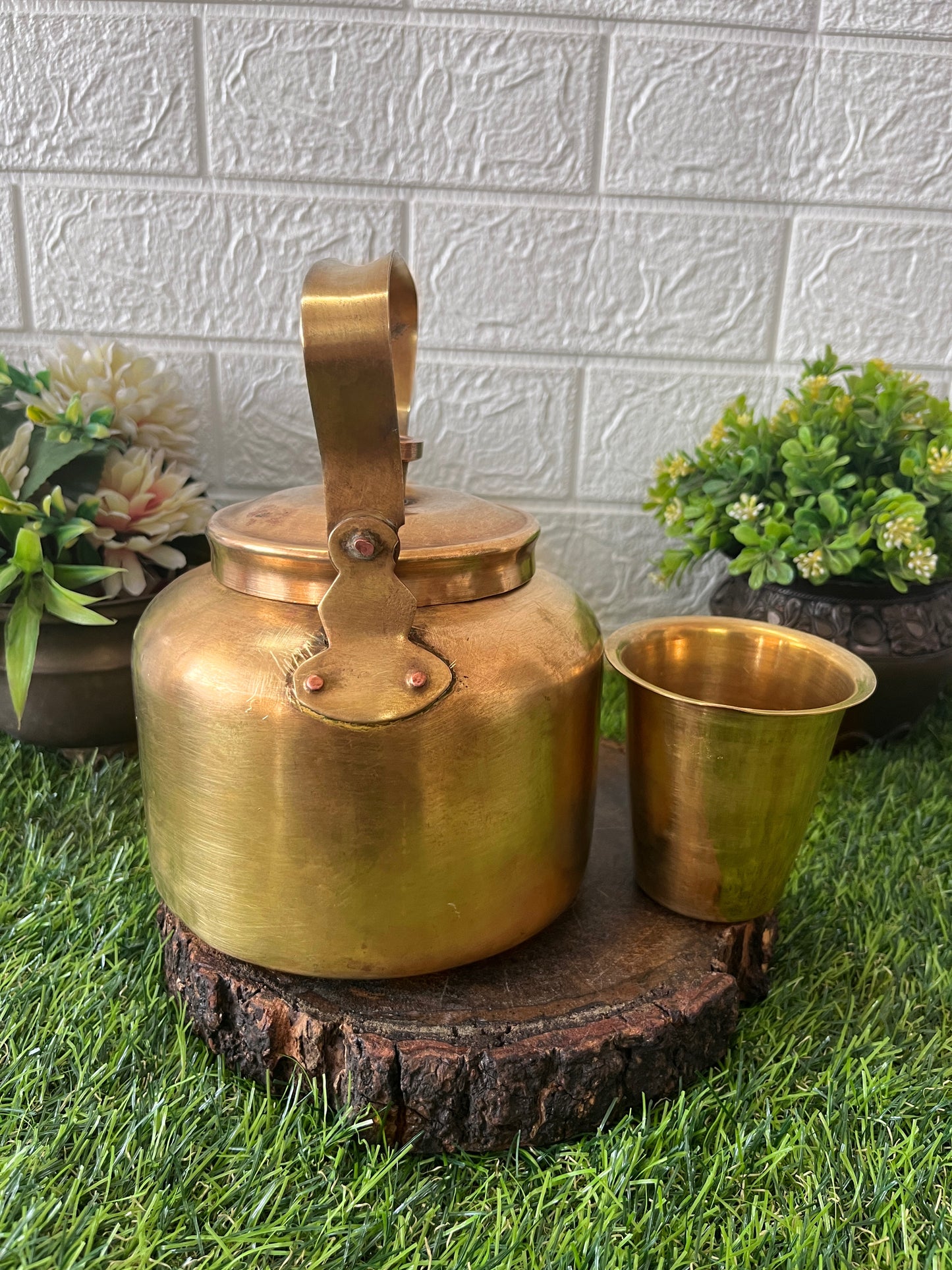 Brass Kettle With Glass - Antique Serving Item