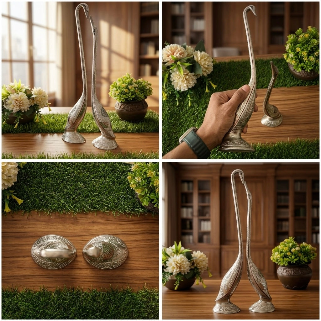 Antique Brass Silver Coated Swan Pair